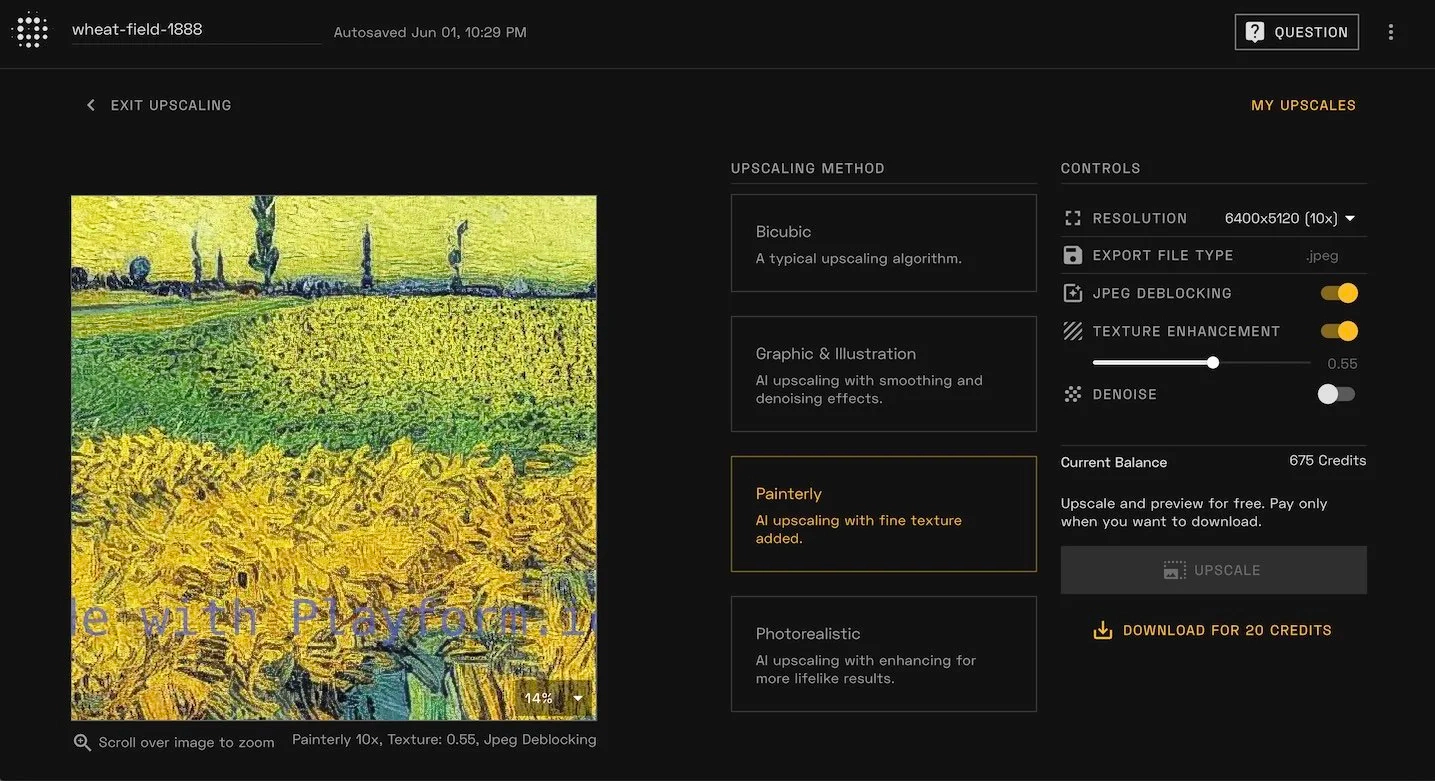 Upscaling resulting images